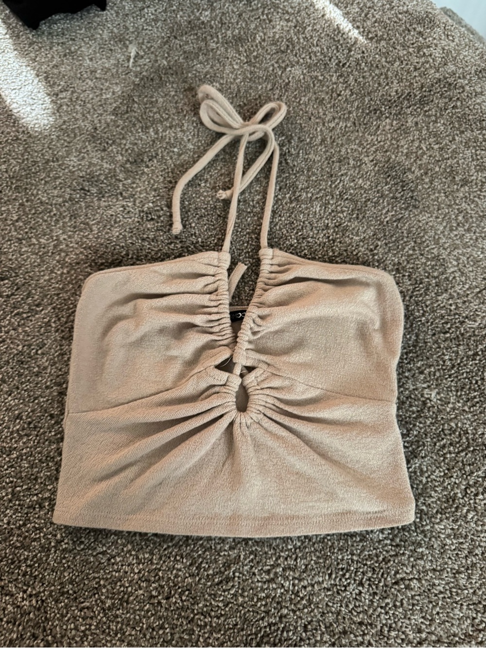 Papermoon Beige Halter Ruched Crop Top